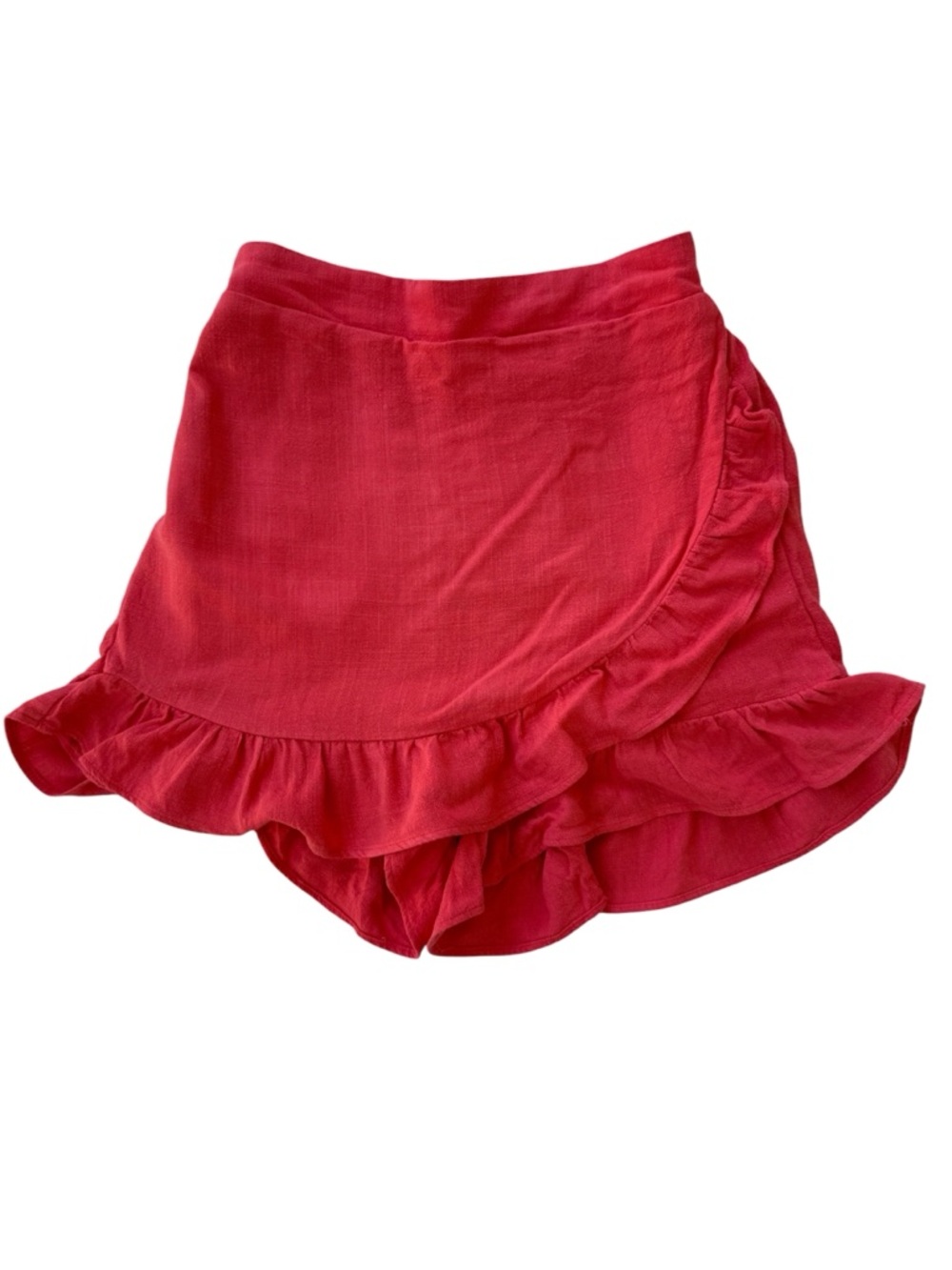 Vibrant Ruffled Faux Wrap Mini Skort red/orange lightweight small